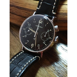 Sold - Lemania Military Pilot's Vintage Chronograph Calibre 15CHT 15TL Black Dial Same as Omega 33.3 - ClockSavant
