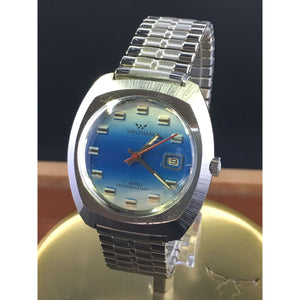 Sold - Waltham 1970's Date Watch Sky Blue Dial Calibre Lorsa P75a Made in France - Fully Serviced by ClockSavant - ClockSavant