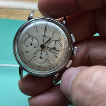 Sold - Lemania 27 CH (Omega 321) 1940's Vintage Chronograph Curved Lugs - ClockSavant